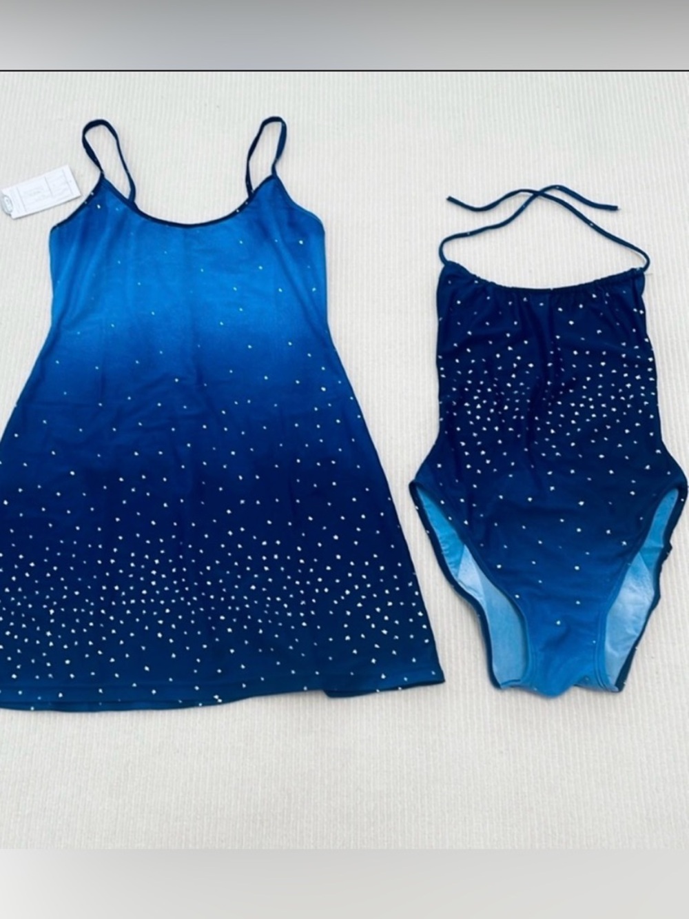 GUILLERMINA BAEZA Blue Starry Night Swimsuit Set One-Piece With Cover Up Dress